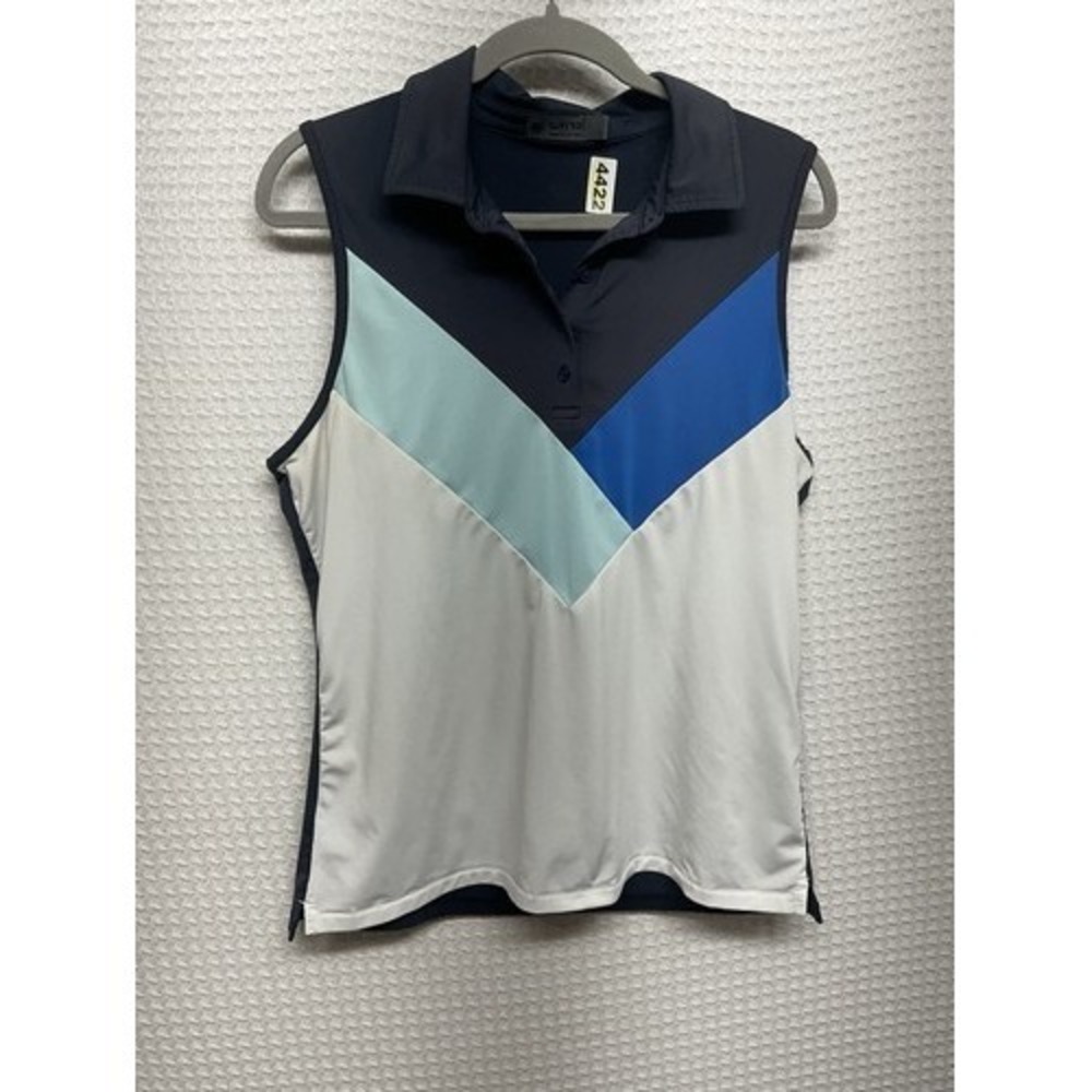 G/Fore Navy/White Sleeveless Alethic Tennis Golf Polo Top Women Large‎ Vietnam